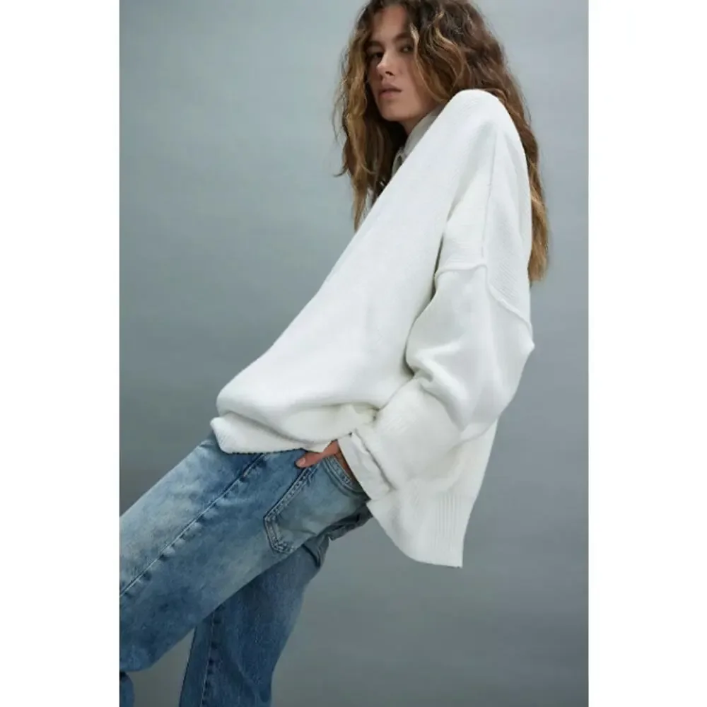Free people white Ribbed Easy Street Sweater tunic